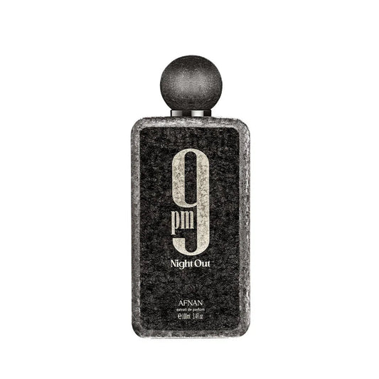 Schwarzer Flakon des Duftes 9pm Night Out Extrait de Parfum 100ml mit rundem Deckel